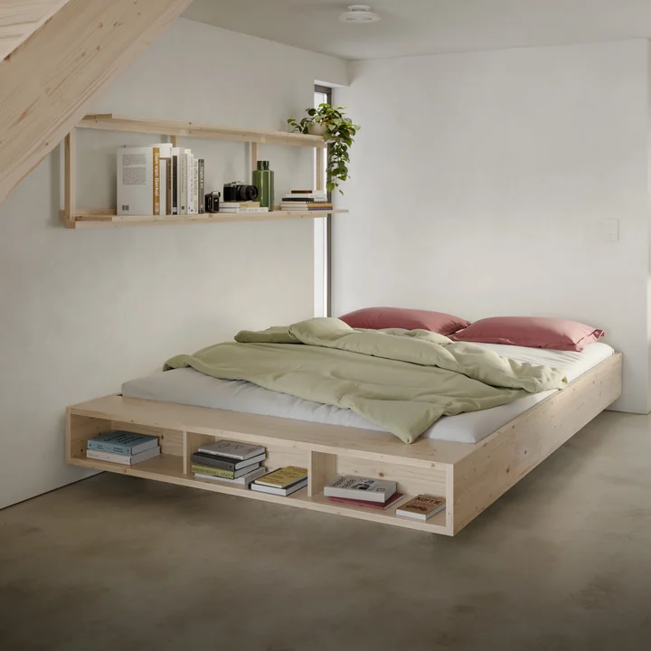 Karup Design - Groove Wandregal, Wide und Merge Bett, Kiefer natur