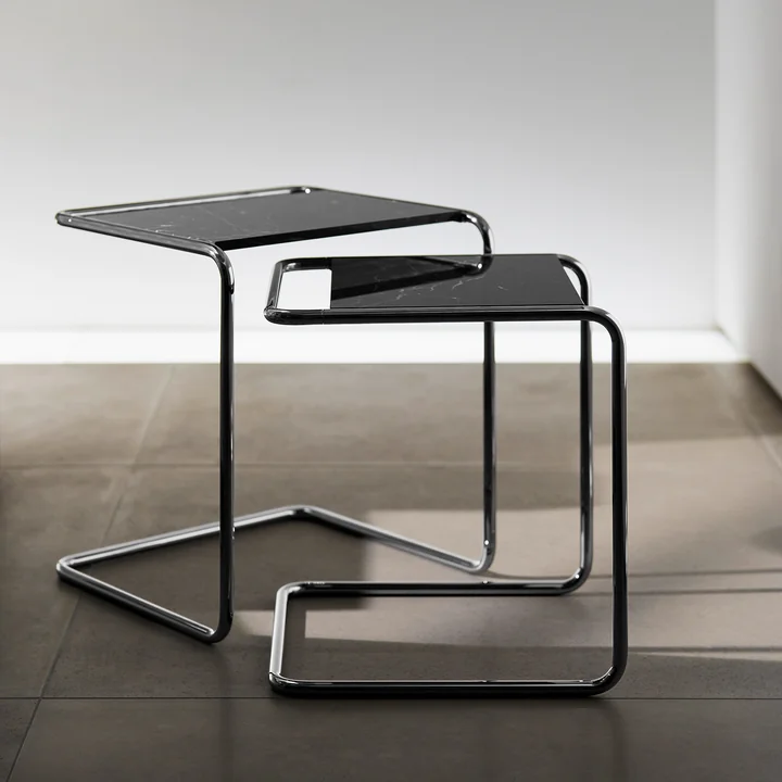 Thonet - B 97 Serious Satztisch-Set, Titan / Marmor Nero Marquina (2er-Set) (JS. by Jil Sander)