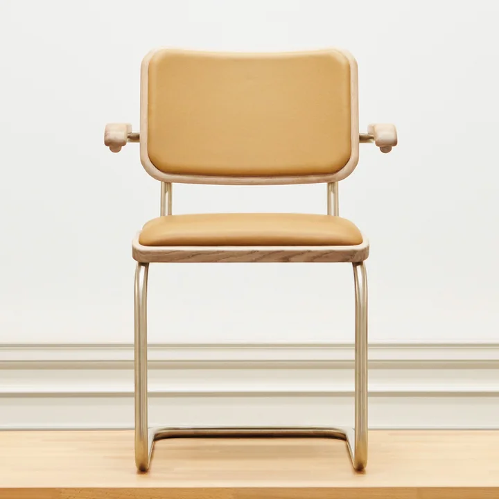 Thonet - S 64 P Nordic Armlehnstuhl, nickelsilver / Eiche geölt weiss pigmentiert / light caramel (JS. by Jil Sander)