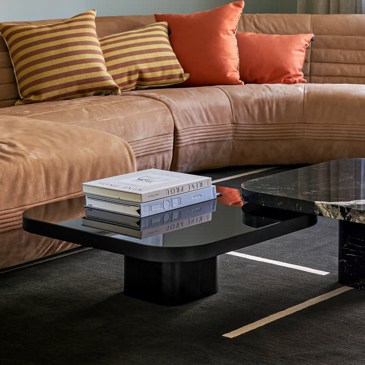 ClassiCon - Bow Couchtisch, No. 3, 70 x 70 x 31 cm, Stahl schwarz / Glasplatte schwarz