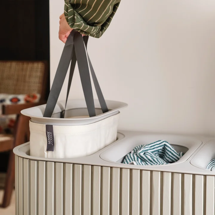 Joseph Joseph - Tota Trio Luxe Wäschetrennkorb mit drei Fächern 90 l, Bambus ecru