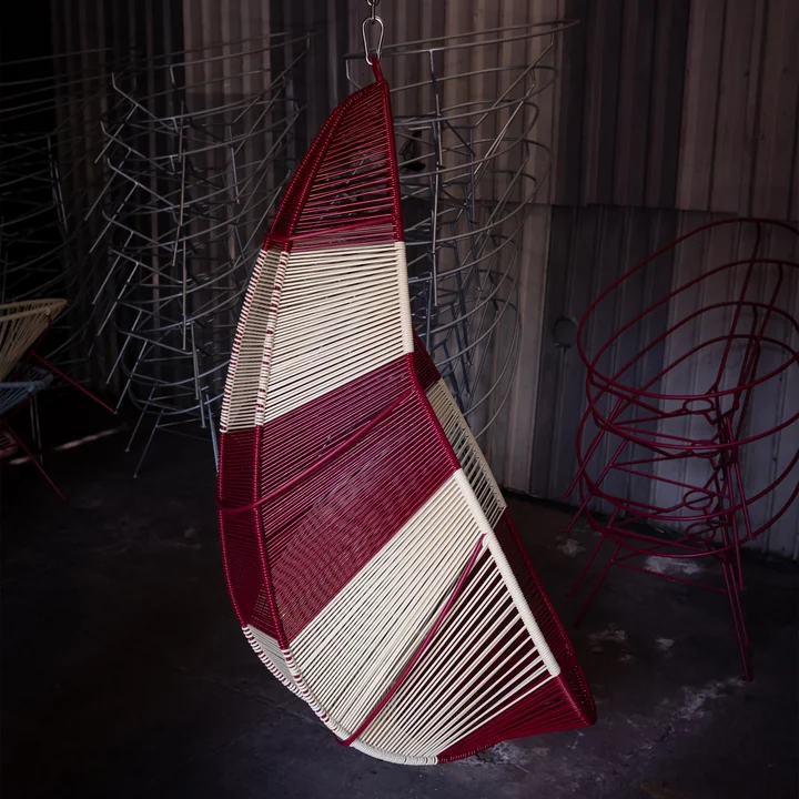 Acapulco Design - Acapulco Hängestuhl, CDMX_2, weiss / burgundy red