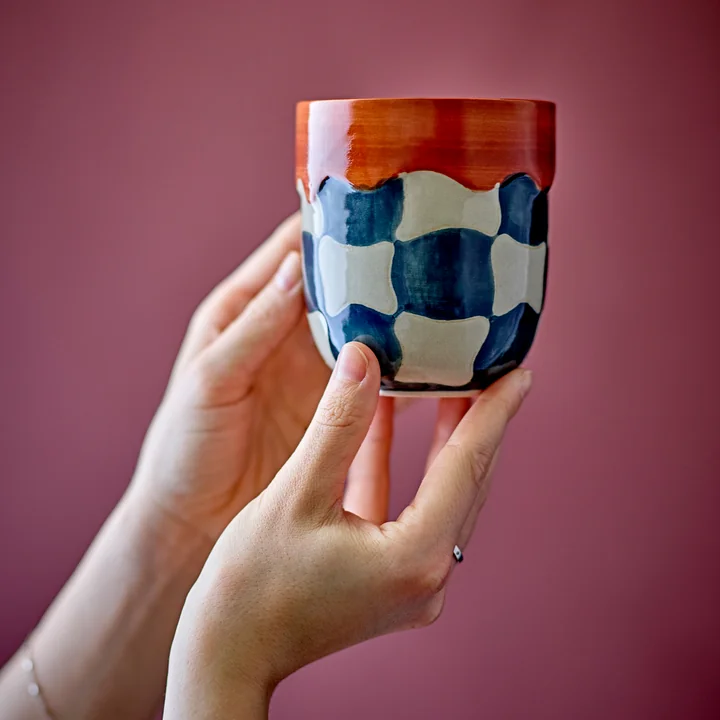 Bloomingville - Check Tasse 375 ml, blau