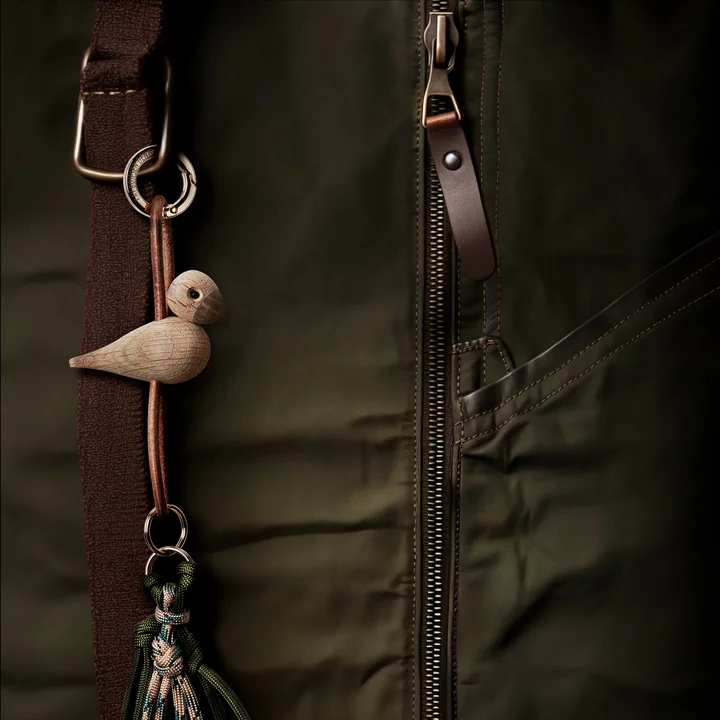 Kay Bojesen - Vogel Schlüsselanhänger, Eiche unbehandelt / gold / Leder natur