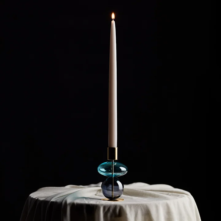 Holmegaard - Bubble Kerzenständer H 14 cm, hellblau / smoke