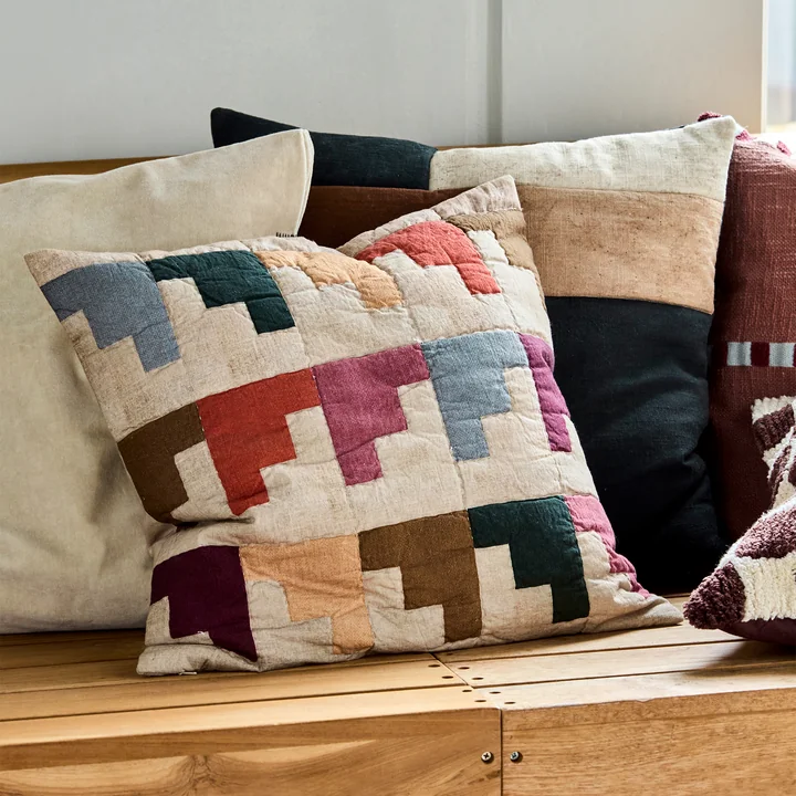 House Doctor - Block Kissenbezug, 50 x 50 cm, bunt