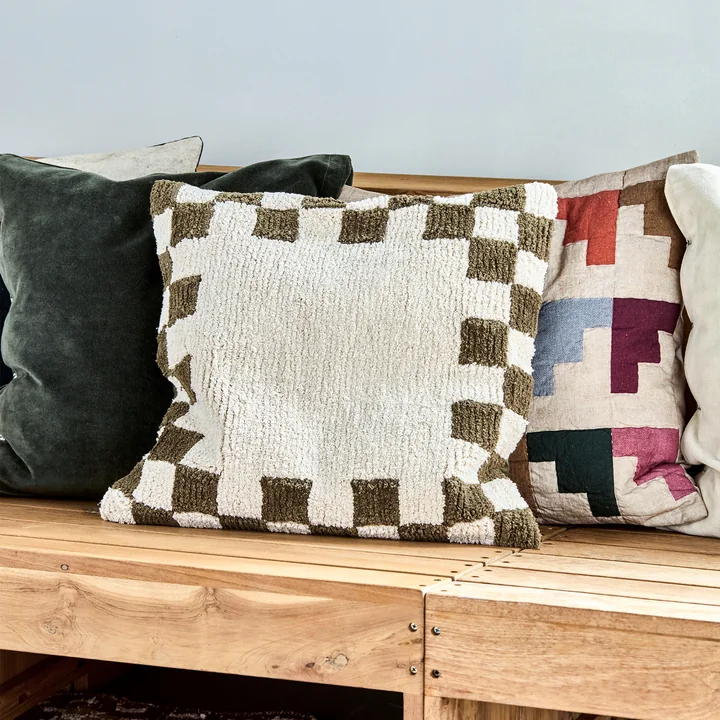 House Doctor - Chess Kissenbezug, 50 x 50 cm, grün / off-white