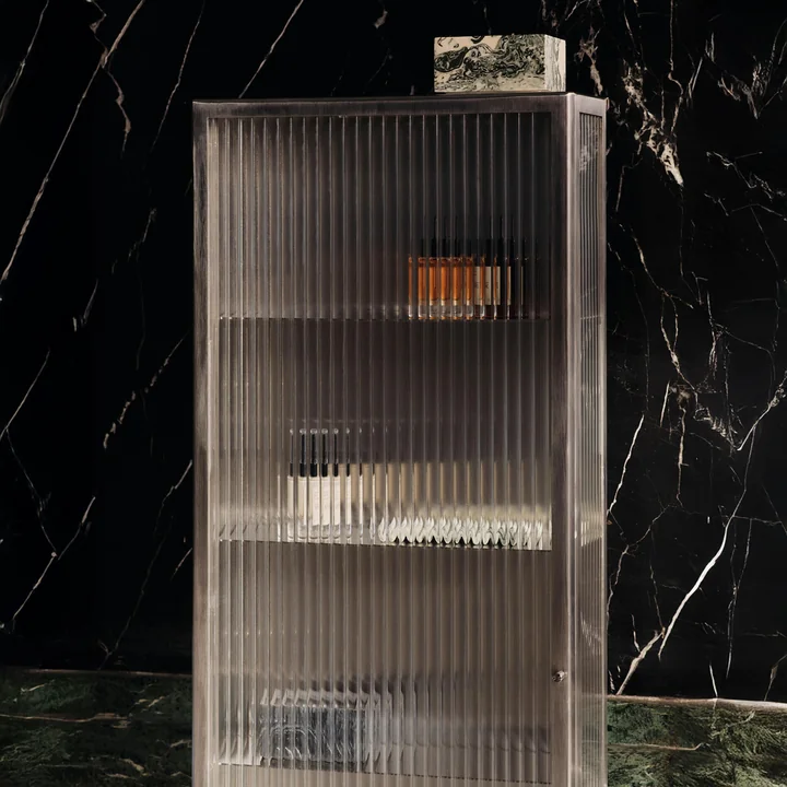 Ferm Living - Haze Wandschrank, 35 x 100 cm, Glas / Edelstahl