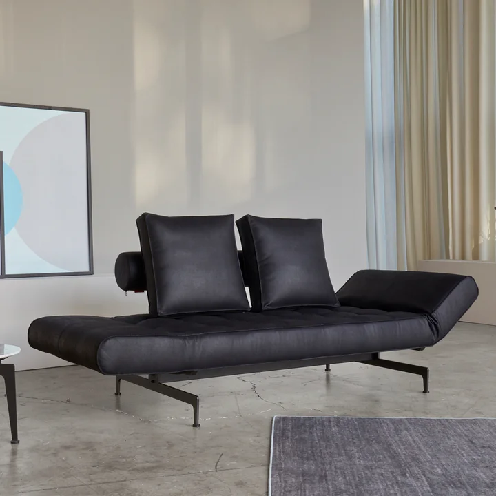 Innovation Living - Ghia Laser Schlafsofa, 210 x 93 cm, Leder schwarz (Mix 550 Faunal)