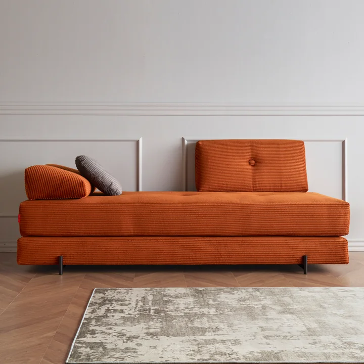 Innovation Living - Sigmund Indu Schlafsofa, 200 x 84 cm, burnt orange (595 Corduroy)