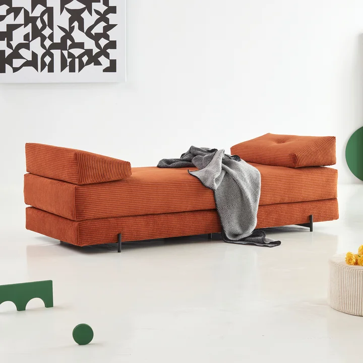 Innovation Living - Sigmund Indu Schlafsofa, 200 x 84 cm, burnt orange (595 Corduroy)