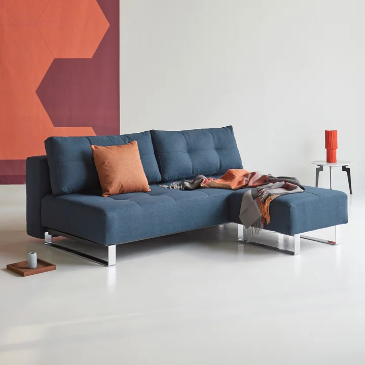 Innovation Living - Supremax D.E.L. Schlafsofa, 200 x 115 cm, chrom / blau (528 Mixed Dance)