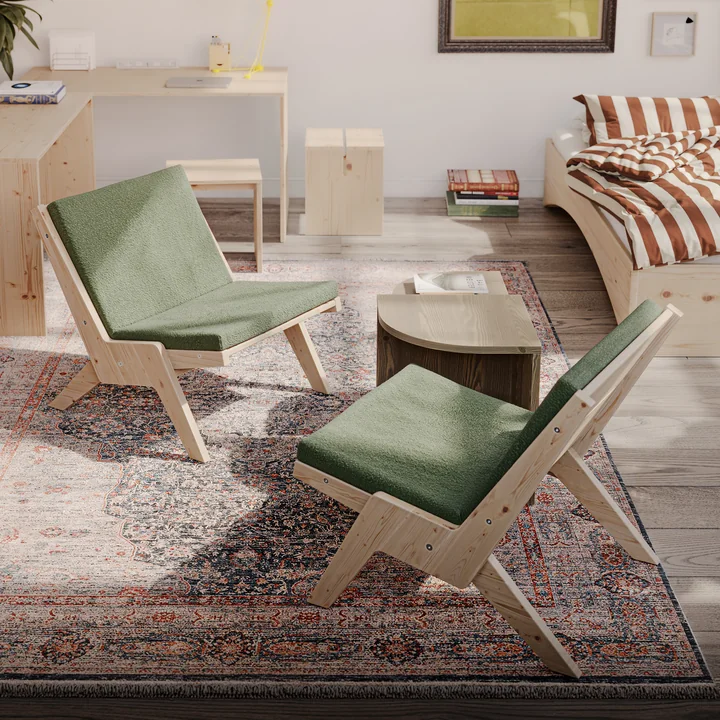 Karup Design - Sway Lounge Chair mit Sitzkissen, Kiefer natur / evergreen