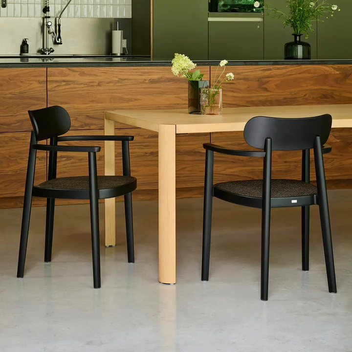 Thonet - 118 FV Armlehnstuhl, Rohrgeflecht Dark Melange / Buche schwarz (TP 29)