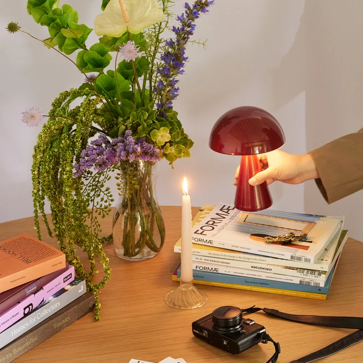 Hübsch Interior - Mush Akku-Tischleuchte, Mini, rot