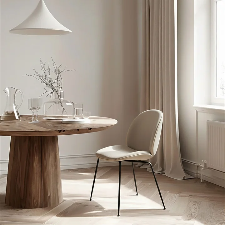 Gubi - Beetle Dining Chair Vollpolsterung (Conic Base), schwarz / Vidar (146) / Leder Valencia (Exclusive Edtion)