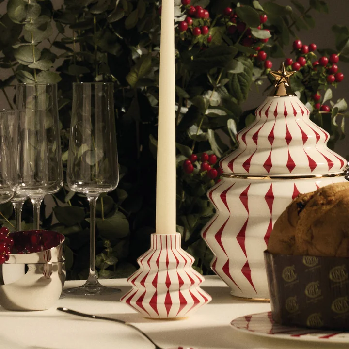 Alessi - Delight Kerzenhalter, weiss / rot / gold