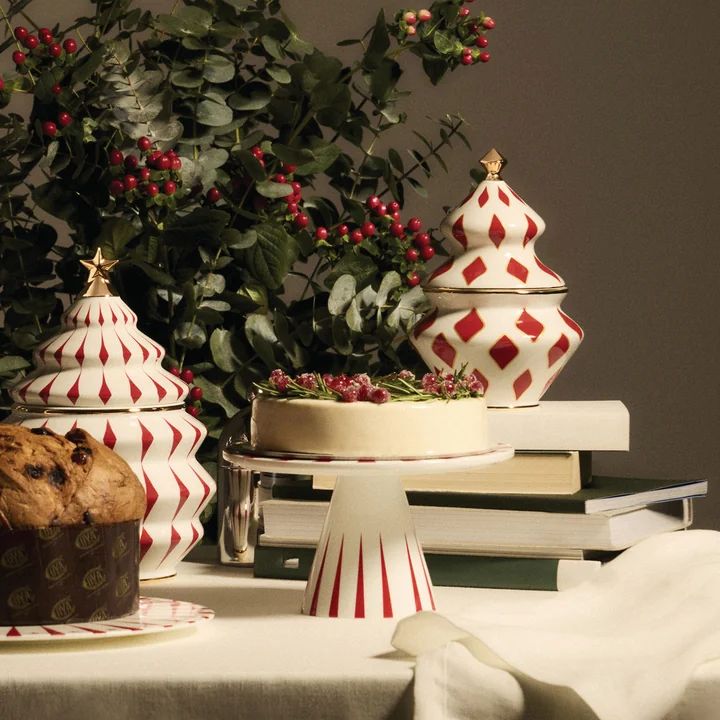 Alessi - Delight Kuchenständer, weiss / rot / gold