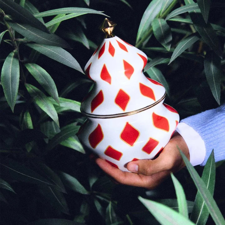 Alessi - Delight Bonbondose, weiss / rot / gold