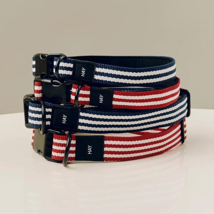 HAY - Dogs Hundehalsband, rot / weisse und blau / weisse Streifen