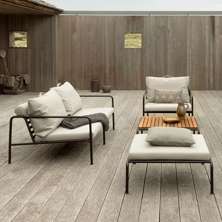 HOUE - AVON Sofa und Ottiman, schwarz / charcoal, AVON Tisch, Thermo-Esche / schwarz