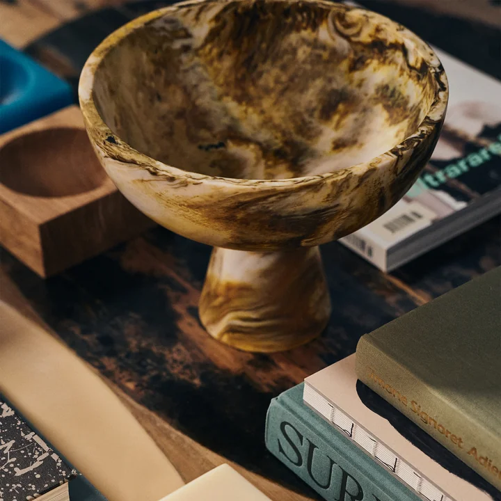 HKliving - Marmorierte Schale auf Sockel, ochre
