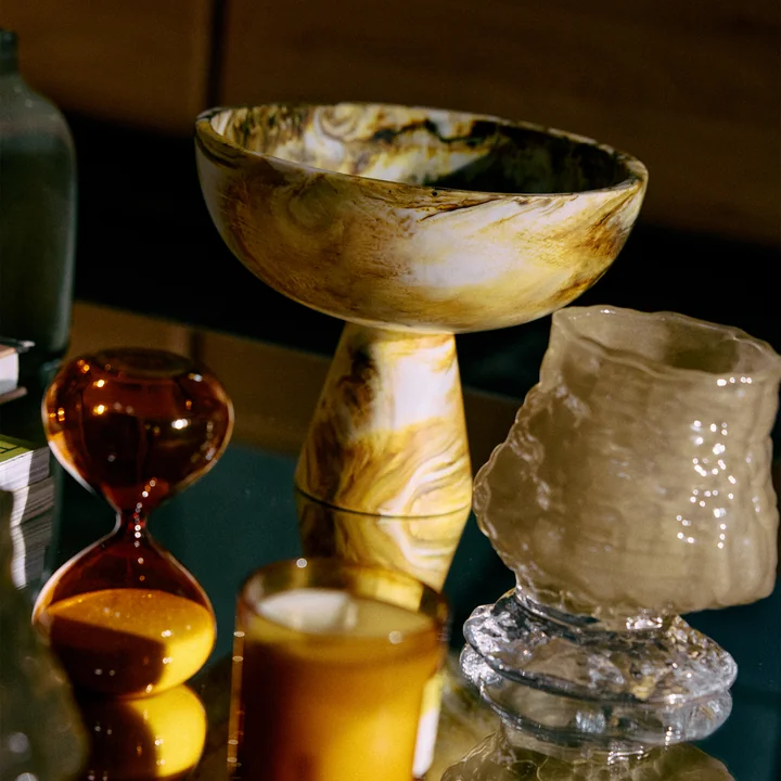 HKliving - Marmorierte Schale auf Sockel, ochre