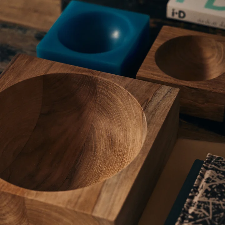 HKliving - Teak cube Schale, medium, Teakholz