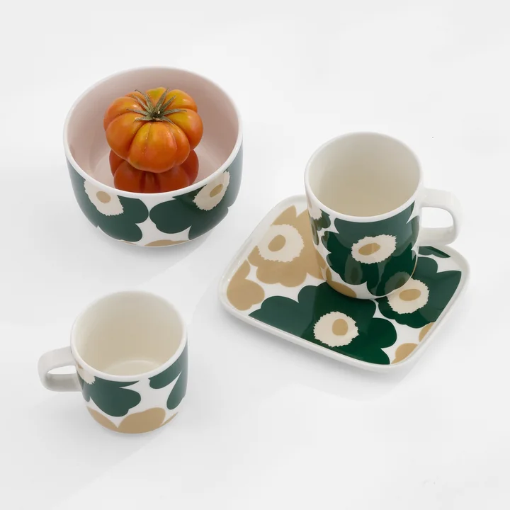 Marimekko - Oiva Unikko, weiss / dunkelgrün / beige / light sand