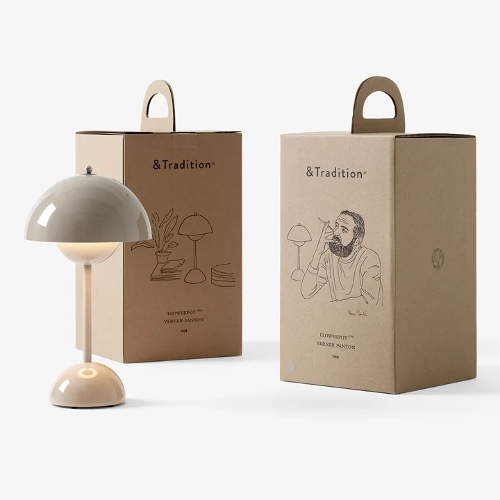 &Tradition - Flowerpot Akku Tischleuchte VP9 mit magnetischem Ladekabel, glänzend, graubeige