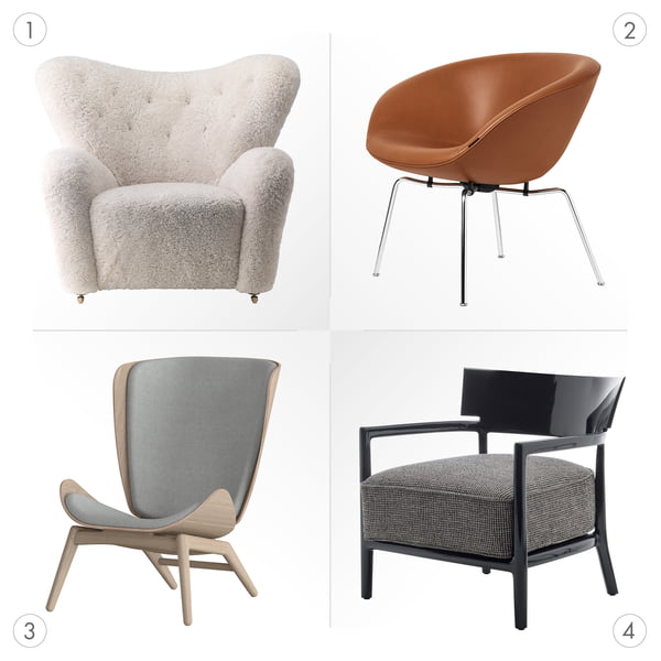 Design-Sessel, Materialien und Bezugstoffe