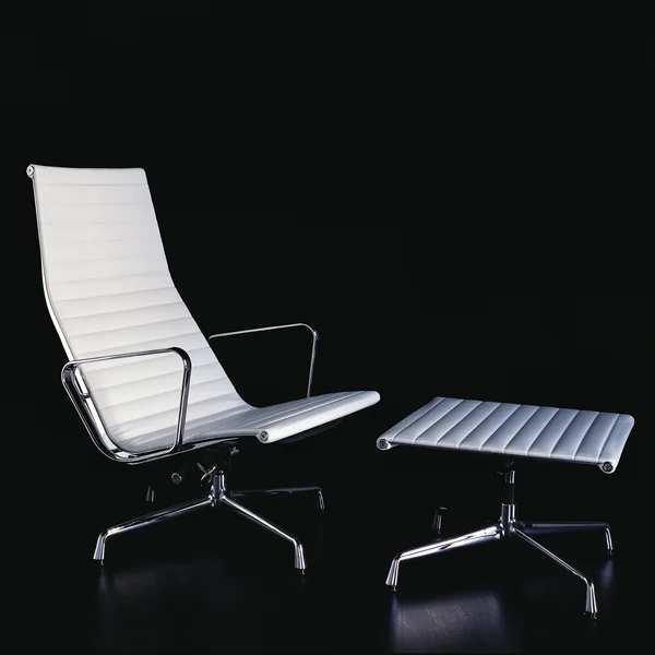 Aluminium Group EA 124 Liegesessel und EA 125 Hocker von Vitra in Leder Weiss