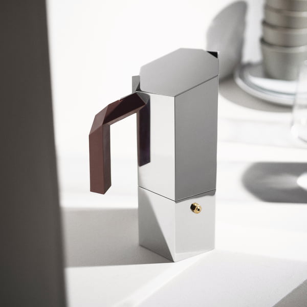 Alessi - Menhir Espressokocher, silber / burgundy